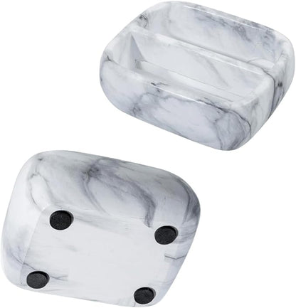 MyGift 5.4 Inch Deluxe Modern White Marble Pattern Resin Double Sponge Holder, Kitchen Sink Countertop Dish Cleaning Sponges or Scrubbing Pads Bowl with 2 Compartments