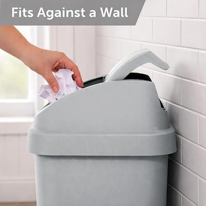 SKYREN 13 Gallon Kitchen Trash Can with Swing Top Lid, Plastic Garbage Bin for Home, Office, and Kitchen Waste, Large Capacity Wastebasket, Light Gray