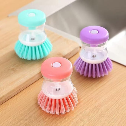 (3pcs) Kitchen Dish Brush with Soap Dispenser, Round Bristles.Kitchen Household Pot Washing Brush, Multifunctional Pot Brush (Pink Colour)