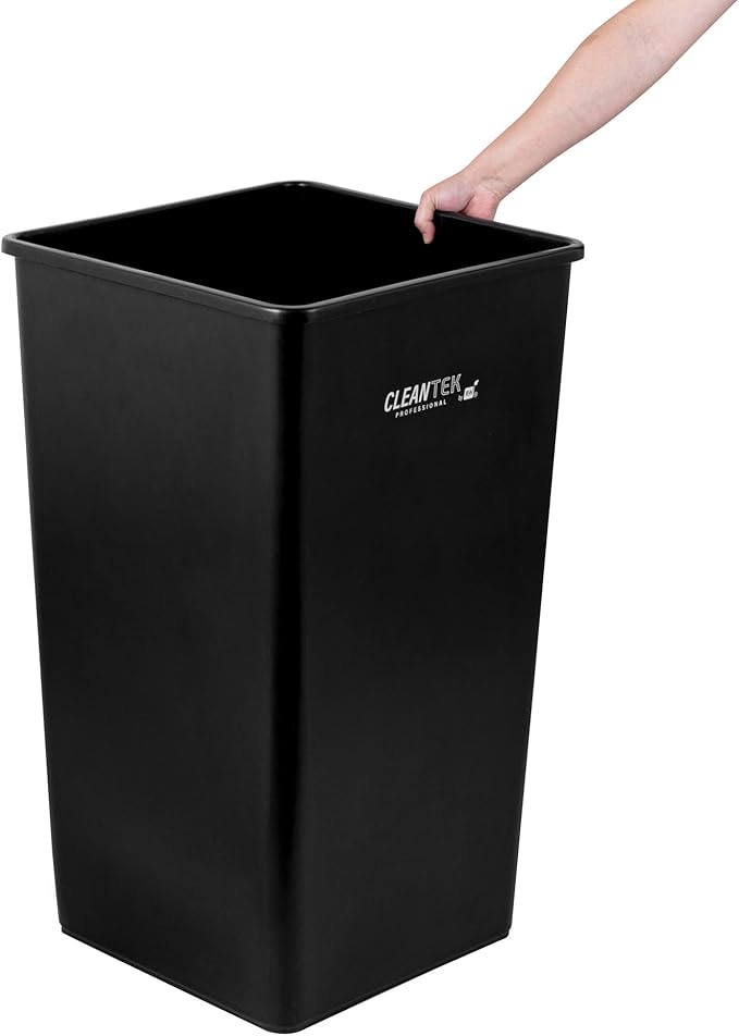 Restaurantware-Clean Tek Professional 50 Gallon Trash Can, 1 Square Waste Basket - Space Saving, Heavy-Duty, Black Plastic Garbage Bin, For Commercial Space, Office, Store, Restaurant, And More