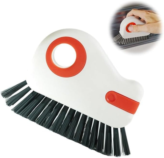 2 in 1 Groove Cleaning Brush, 2025 New Window Track Cleaning Tools, Multifunctional Bristle Crevice Brush with Hidden Scraper for Sliding Door Track Window Seal (Orange 1pc)