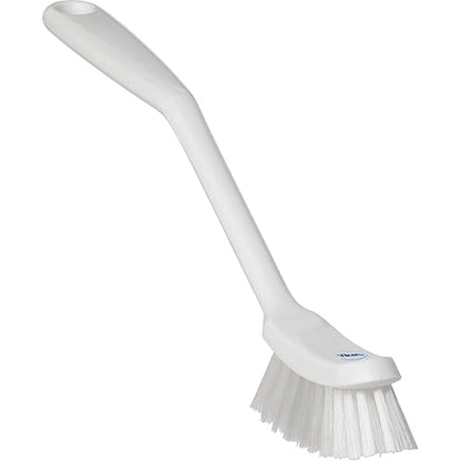 Vikan - Fine Dish Brush - Heavy-Duty, Narrow, Slip-Resistant Cleaning Brush, Polypropylene, Polyester Bristle, 11 Inch, White, (42875)