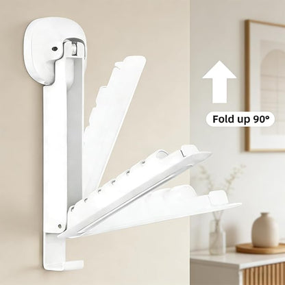 Foldable Clothes Drying Rack, Wall Mounted Drying Rack with Suction Cup, Retractable, Portable Over The Door Hooks Hanger for Laundry Bathroom RV Balcony. (White)