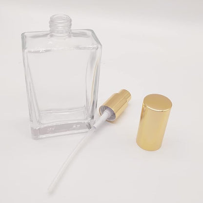 5PCS Square Glass Spray bottle,3.4oz Small Refillable Container with Fine Mist srpayer,Perfume bottle (100ml, Clear+Gold)
