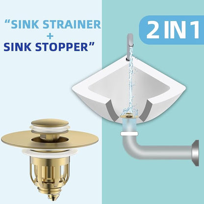 MUAIOLAUS Universal Bathroom Sink Stopper, Pop Up Sink Stopper with Basket Hair Catcher, Anti Clogging Sink Drain Filter for 1.06"-1.65" Drain Holes