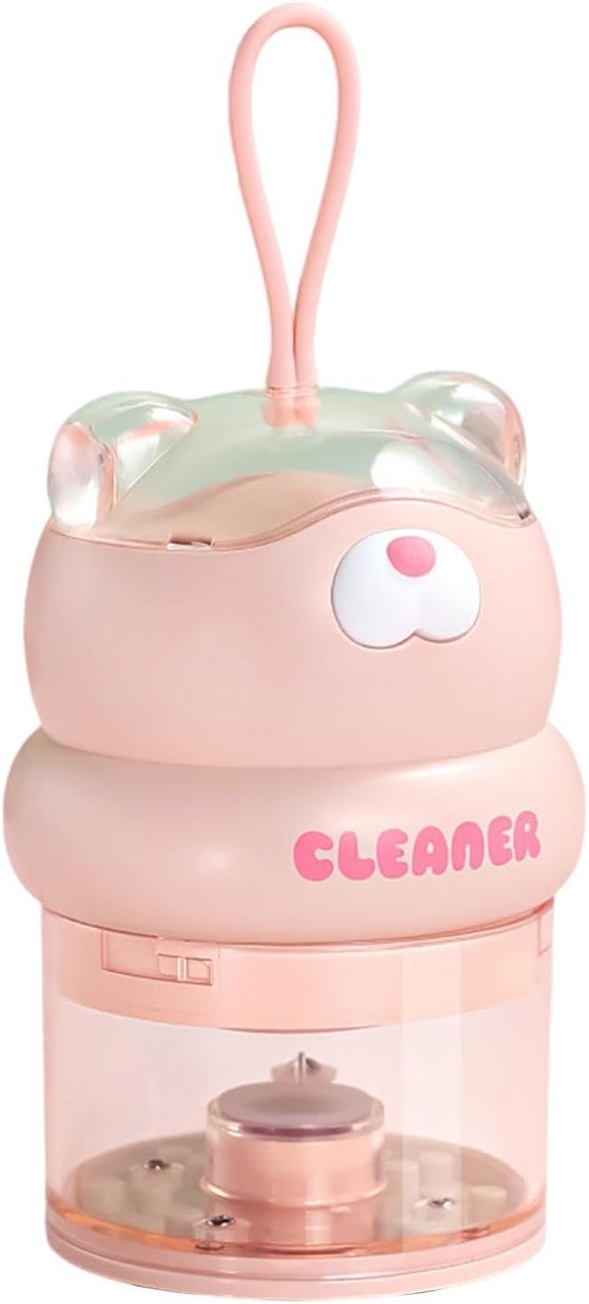 Portable Desktop Eraser Vacuum | Cute Bear Design, USB Mini Cleaner, 3.1in X 3.1in X 9in | Transparent Dust Cup, Large Capacity, Long Battery Life | Student Desk Cleaner for Eraser Shavings & Dust