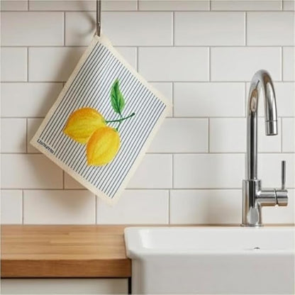 Lemon Collection Swedish Dishcloth, Reusable Paper Towel, Super Absorbent Cellulose Sponge, Kitchen Cleaning Cloth, Washable & Compostable (Lemon Zest - 4 Pack)