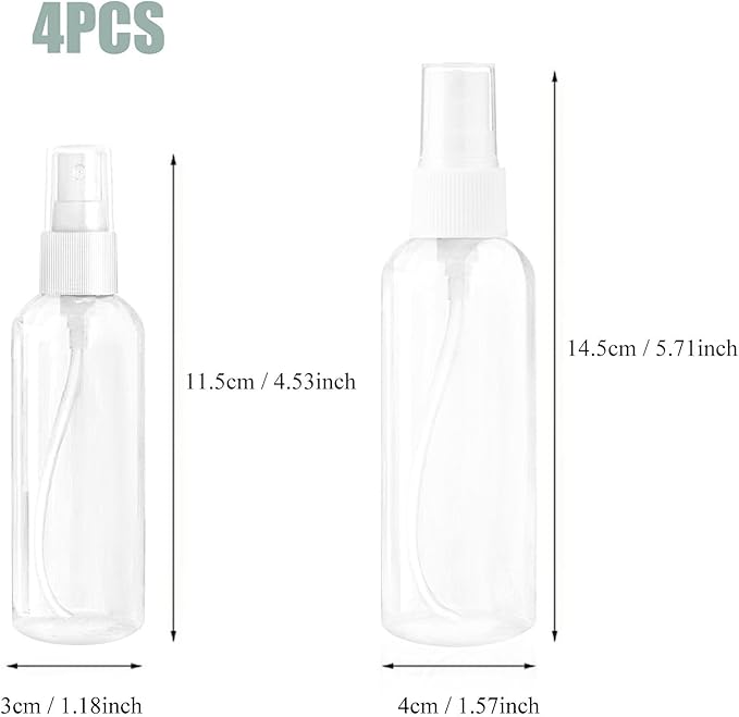 HAALII Small Spray Bottle, Spray Bottles, Clear Empty Fine Mist Plastic Mini Travel Bottle Set, Small Refillable Containers, 2 * 50ml, 2 * 100ml