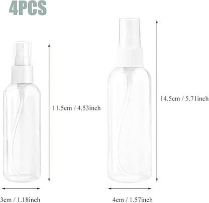 HAALII Small Spray Bottle, Spray Bottles, Clear Empty Fine Mist Plastic Mini Travel Bottle Set, Small Refillable Containers, 2 * 50ml, 2 * 100ml
