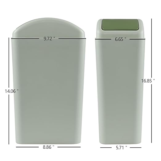 12 L Slim Garbage Can, Small Plastic Trash Can with Swing Lid, 1 Pack (Green)