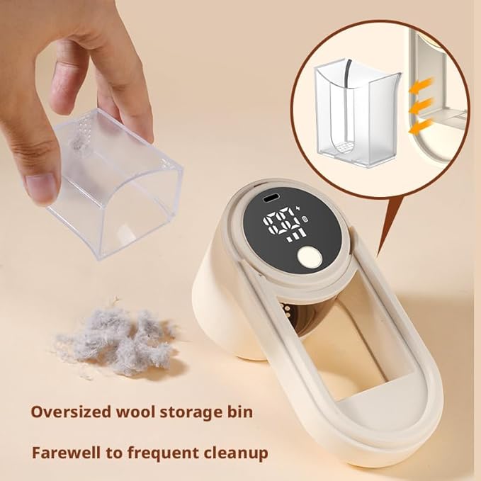 Rechargeable Fabric Shaver, Electric Lint Remover with 3-Speed LED Screen, Portable Fuzz Trimmer for Sweaters, Furniture, Blankets - Safe & Efficient Pilling Remover (Khaki)