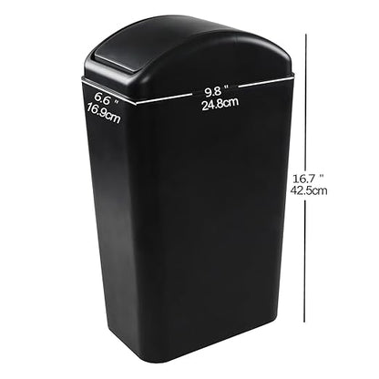3.5 Gallons Capacity/ 14 Liter Plastic Trash Can, Garbage Bin with Swing Lid, Black, 9.8" x 6.6" x 16.7"