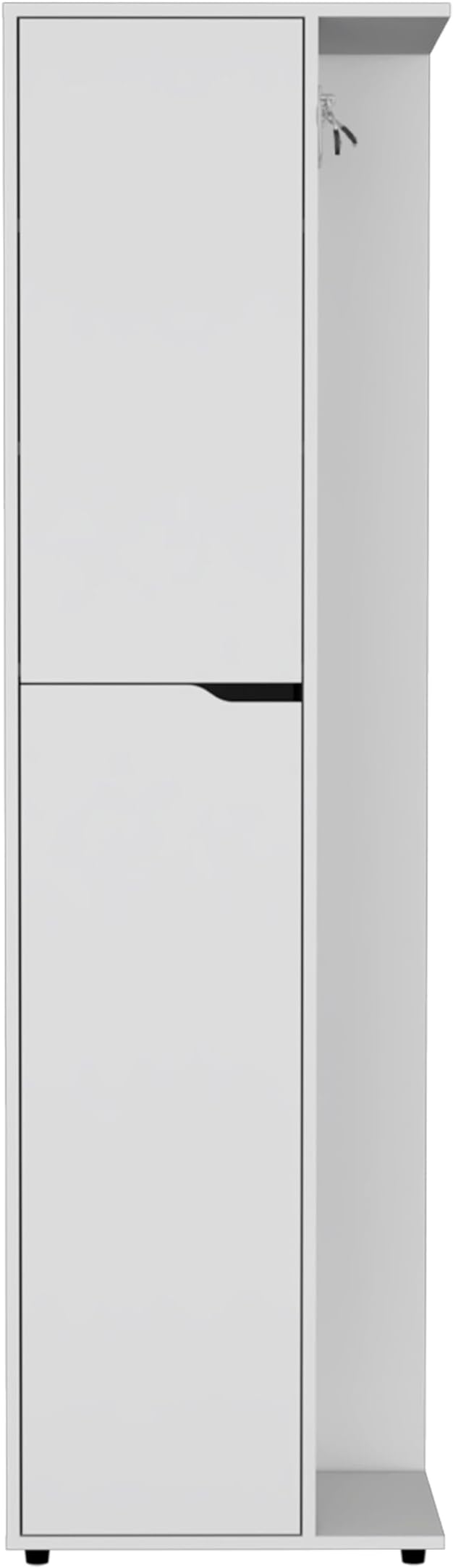 Tuhome Austin Storage Broom Closet with Magnetic-Closure Doors, Tall Multi-Purpose Utility Cabinet for Cleaning Supplies, Durable Engineered Wood Construction and Space-Saving Design
