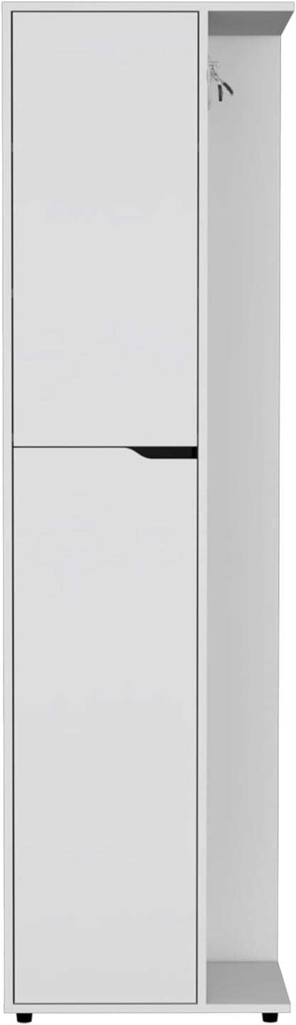 Tuhome Austin Storage Broom Closet with Magnetic-Closure Doors, Tall Multi-Purpose Utility Cabinet for Cleaning Supplies, Durable Engineered Wood Construction and Space-Saving Design