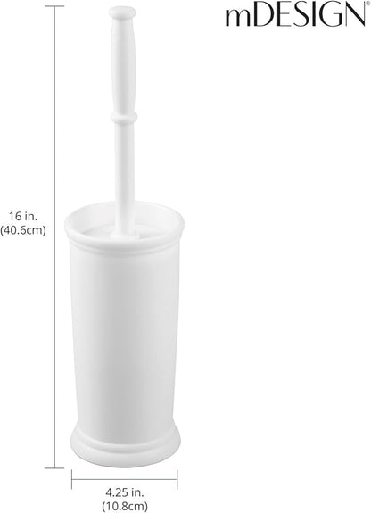 mDesign Toilet Bowl Brush and Holder - Covered Bathroom Brush - Standing Scrubber in Modern Holder - Compact, Space Saving, Deep Cleaning - White