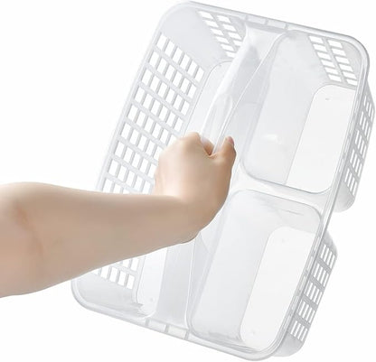 Portable Shower Caddy Basket,Convenient Cleaning Supplies Organizer with Compartments and Handle,Ideal for Bathroom, Bedroom, Kitchen, College Dorm,Garden,etc.12.4" x 7.4" x 5.1"transparent
