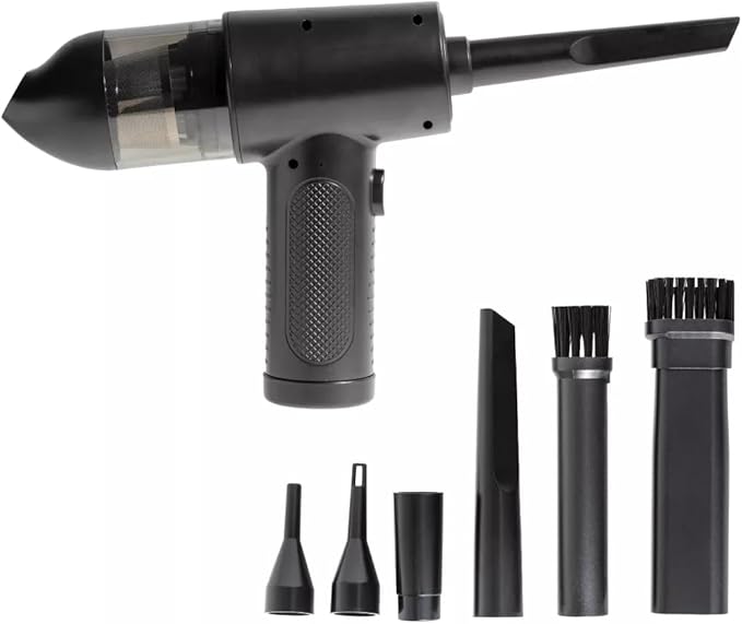 Handheld Air Duster & Mini Vacuum Cleaner Combo with 6 Attachments, Portable, Multi-Functional Cleaning Kit for Computers, Cars, and Electronics