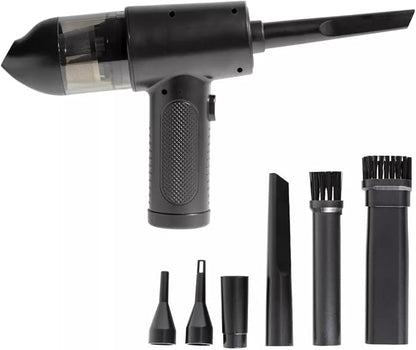 Handheld Air Duster & Mini Vacuum Cleaner Combo with 6 Attachments, Portable, Multi-Functional Cleaning Kit for Computers, Cars, and Electronics