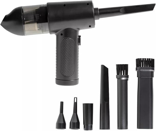 Handheld Air Duster & Mini Vacuum Cleaner Combo with 6 Attachments, Portable, Multi-Functional Cleaning Kit for Computers, Cars, and Electronics