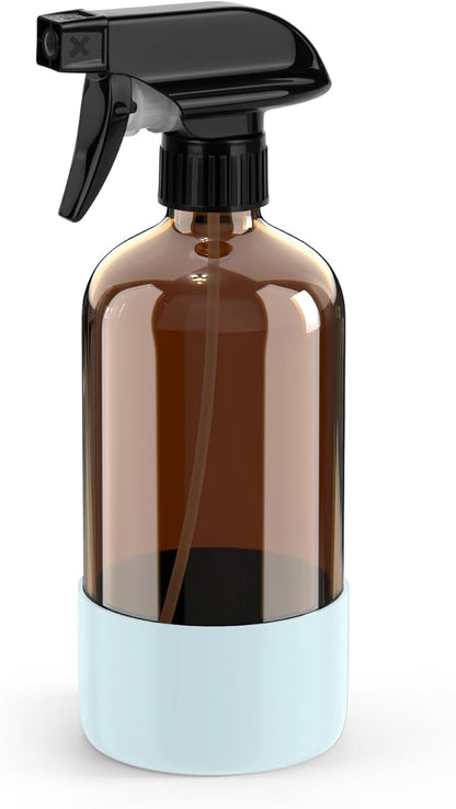 Bontip Amber Glass Spray Bottle with Silicone Sleeve Protection, 16 oz Refillable Spray Bottles for Cleaning Solutions, Plants, Aromatherapy, Facial Hydration (1, Blue, 16 oz)