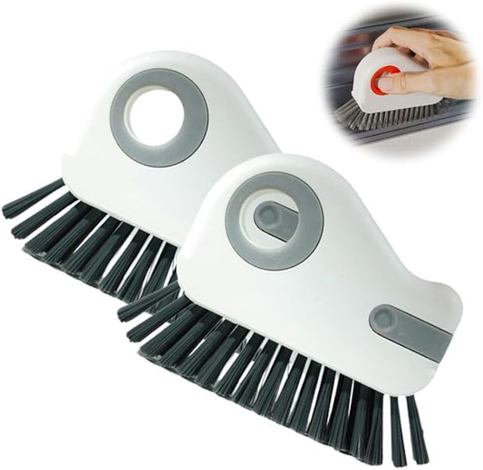 2 in 1 Groove Cleaning Brush, 2025 New Window Track Cleaning Tools, Multifunctional Bristle Crevice Brush with Hidden Scraper for Sliding Door Track Window Seal (Gray 2pcs)