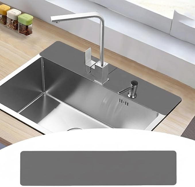 Customizable Faucet Mat for Kitchen Sink: 30"L x 5.5"W DIY Cuttable Bathroom Counter Protector - Cut to Fit with 2 or 3 Hole & Oval Rectangle Square Faucet Design - Extra Long Absorbent Splash Guard