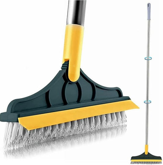 2 in 1 Cleaning Scrub Brush Grout Brush Scrapee 3 Poles 47.6'' Floor Scrub Brush with Long Handle V-Shape Stiff Bristle Brush Scrubber with Squeegee 120°Rotate Shower Scruber for Bathroom Glass