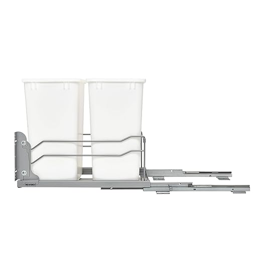 Rev-A-Shelf Double Pullout Trash Cans for Under Kitchen Cabinets 35 Quart 8.75 Gallon with Soft-Close Slides, 14.5" Min Opening, 53WC-1835SCDM-211