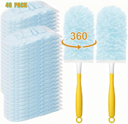 40 Count Duster Refills for Swiffe Duster,360° Heavy Duty Duster Refills, Disposable Microfiber Duster for Cleaning Dusting Furniture Blind Ceiling Fan (40 Count Refills+2 Handle)