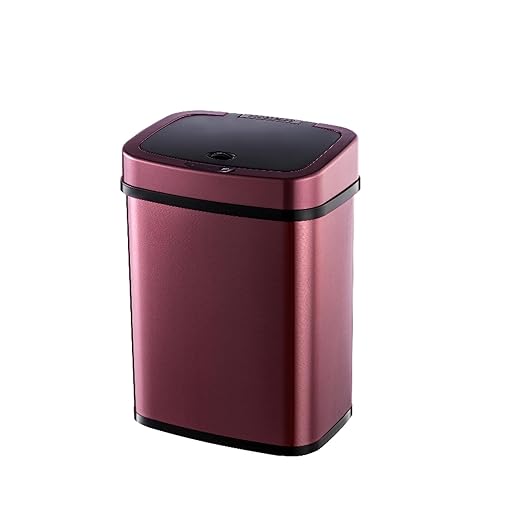 DZT-12-5 12L Stainless Steel Smart Waste Bin with Motion Sensor | Touchless Auto-Open Lid & Soft-Close for Bathroom, Kitchen & Office (Burgundy)