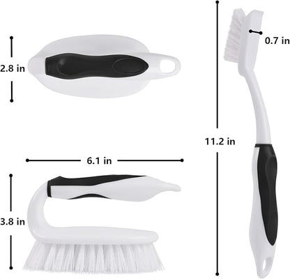 Scrub Brush Set, 4 Pack Deep Cleaning Brush Kit - 2 Scrub Brush, 2 Tile & Grout Brush with Built-in Scraper, Household Commercial Scrubber for Floor, Shower, Pool Wall, Tub (Black)