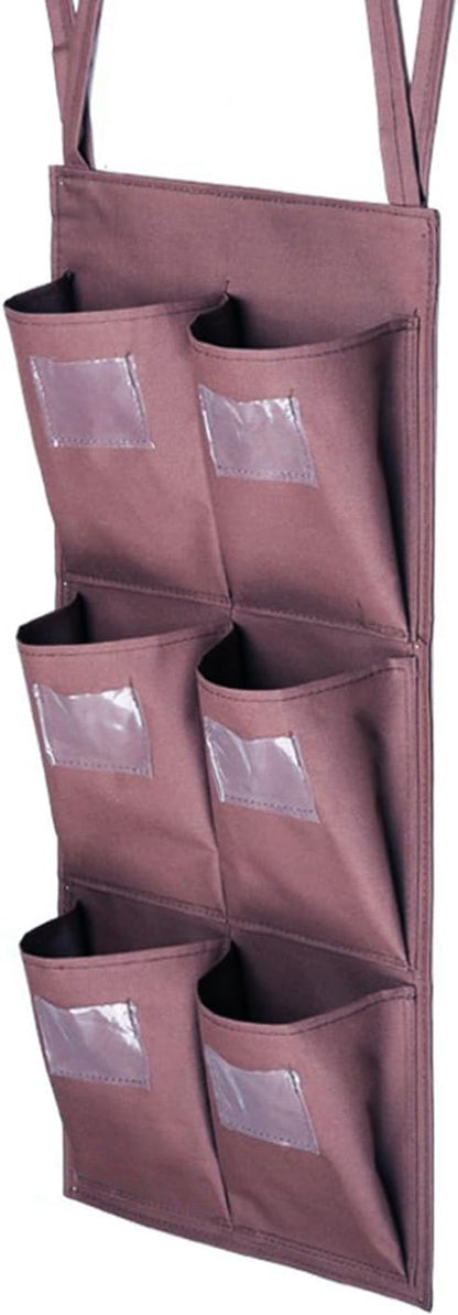 Replacement Janitorial Cart Bag, High Capacity Waterproof Thickened Housekeeping Commercial Janitorial Cleaning Cart Bag with 6 Brass Grommets - 25 Gallon (Vertical 6-Pocket - Brown)