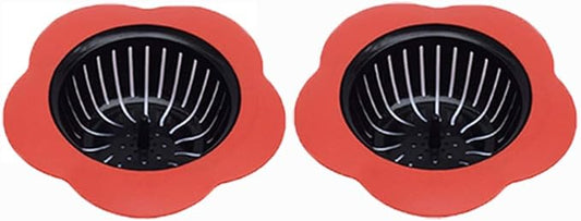 Silicone Kitchen Sink Strainer 2 Pack, Pouring strainers，Drain FilterLarge Wide Rim 4.5" Diameter (4.5" Diameter, 2 Red)