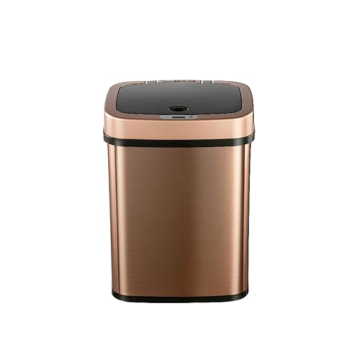 DZT-12-5 12L Stainless Steel Smart Waste Bin with Motion Sensor | Touchless Auto-Open Lid & Soft-Close for Bathroom, Kitchen & Office (Gold)