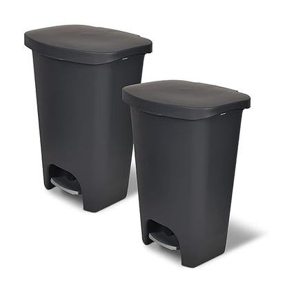 Glad 13 Gallon Trash Can with Clorox Odor Protection, 2 Pack | Plastic Kitchen Waste Bin | Hands Free with Step On Foot Pedal and Garbage Bag Rings, Charcoal