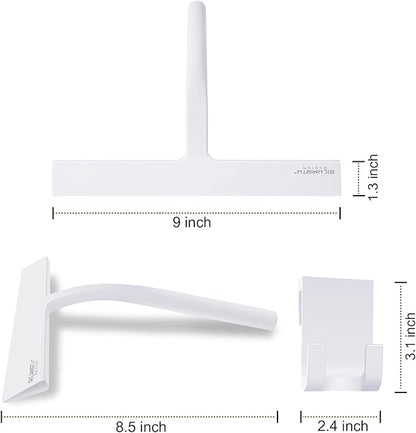 Shower Squeegee 9" with Silicone Hook - All Purpose Squeegee for Shower Glass Door Mirrors Bathroom Tiles Car Windows Glass Door Blade Showers - White