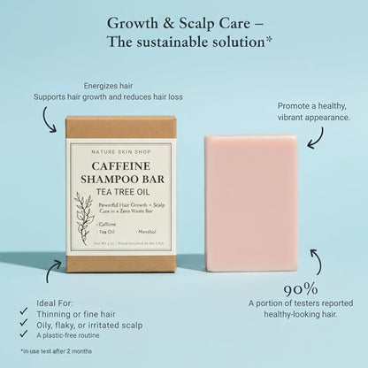 Nature Skin Shop Caffeine Shampoo Bar for Hair Growth and Thinning, with Tea Tree Oil for Oily, Itchy & Dandruff Prone Scalp, Sulfate-Free, Energizing Scalp Detox