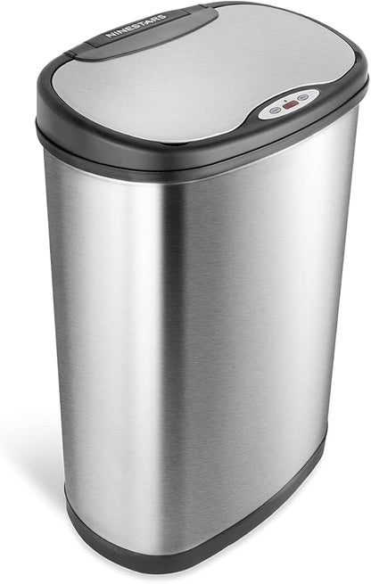 Ninestars Two-Piece Automatic Trash Can Combo Set, 13 Gal (50L) & 3 Gal (12L) Touchless Motion Sensor Garbage Cans with Odor-Sealing Lids, Matching Oval Stainless Steel, Black Trim