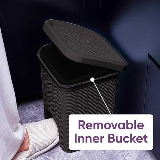 Superio Mini 6L Step Pedal Trash Can - Wicker Design, Hidden Mechanism, Durable Plastic, Ideal for Desktop, Countertop, Pet Waste/Dog Poop - Brown