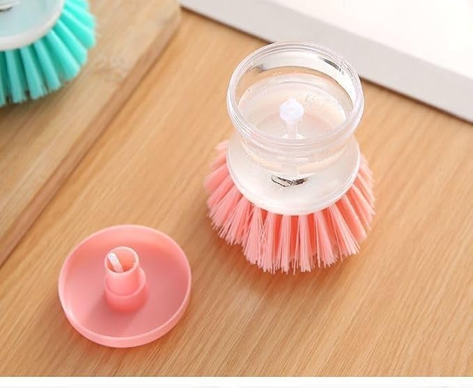 (3pcs) Kitchen Dish Brush with Soap Dispenser, Round Bristles.Kitchen Household Pot Washing Brush, Multifunctional Pot Brush (Colour Mixture)
