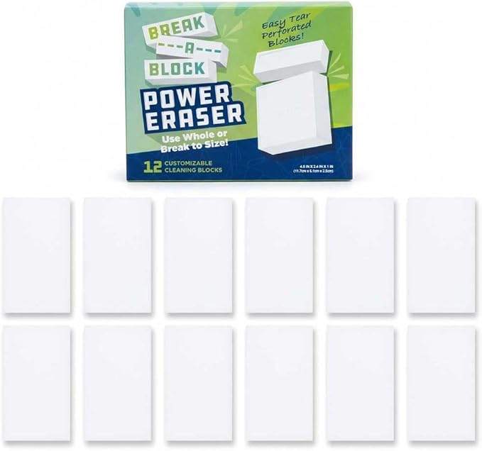 Melamine Cleaning Sponge (12-Pack) – Multi-Surface Eraser Sponge Bulk Pack, Breakable Cleaning Blocks for Stains, Scuffs, Dirt & Everyday Cleaning, Kitchen, Bathroom, Walls
