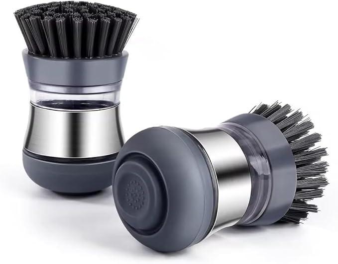 Stainless Steel Kitchen Soap Dispensing Dish Scrubber - Palm Brush for House Cleaning - Durable and Efficient Cleaning Tool (Pack of 1)