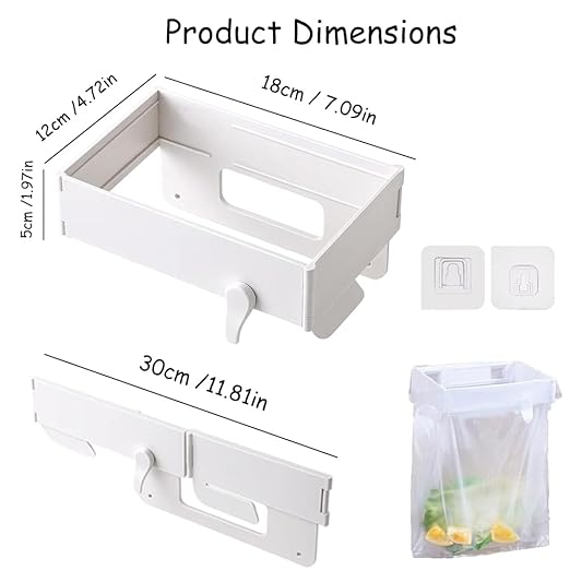 2 PCS Foldable Trash Bag Holder,Garbage Bag Holder,Hanging Waste Garbage Can Rack Magnetic Closure Waste Bag, Space Saving No Drill,for Cabinet Doors, Bathroom, Table Sides