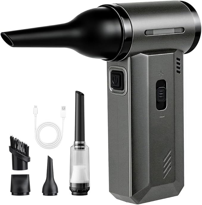 ODISTAR Compressed Air Duster - 130000 RPM Super Power Electric Air Duster, Rechargeable Cordless Air Blower with Stepless Speed Adjustable for Computer, Keyboard, Car, Home, Office