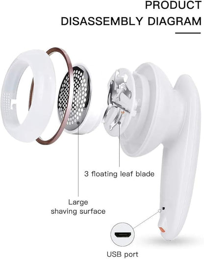 Lint Remover Shaver LtYioe Fabric Shaver USB Rechargeable Sweater Shaver Fabric Fuzz Remover with 2 Blades and Clean Brush, Battery Operated, Ergonomic Handle Design, Lightweight and Portable(Silver)