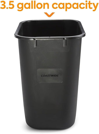 COASTWIDE Professional™ Indoor Trash Can Without Lid, Black Soft Molded Plastic, 3.5 Gallon, 6/Pack
