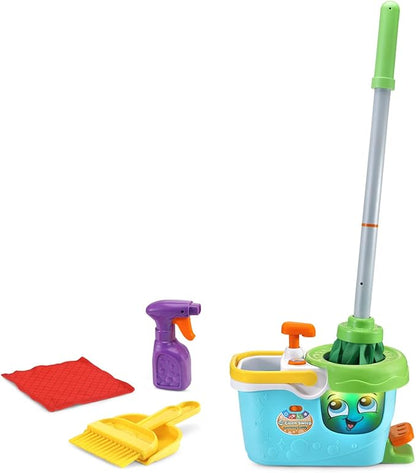 LeapFrog Clean Sweep Learning Caddy, Kids Mop and Broom Cleaning Toy Set for Ages 3-5, Blue