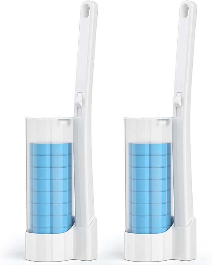 Disposable Toilet Brush 2 Pack- Toilet Brush and Holder Set, Toilet Bowl Brush, Each Toilet Wand with 10PCS Brush Refills for Bathroom Deep Cleaning (2 Pack, White)