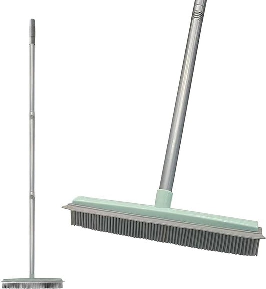 Pet Hair Rubber Broom with Squeegee for Carpet,Fur Remover Broom Carpet Rake for Pet Hair Removal, with 50" Long Handle