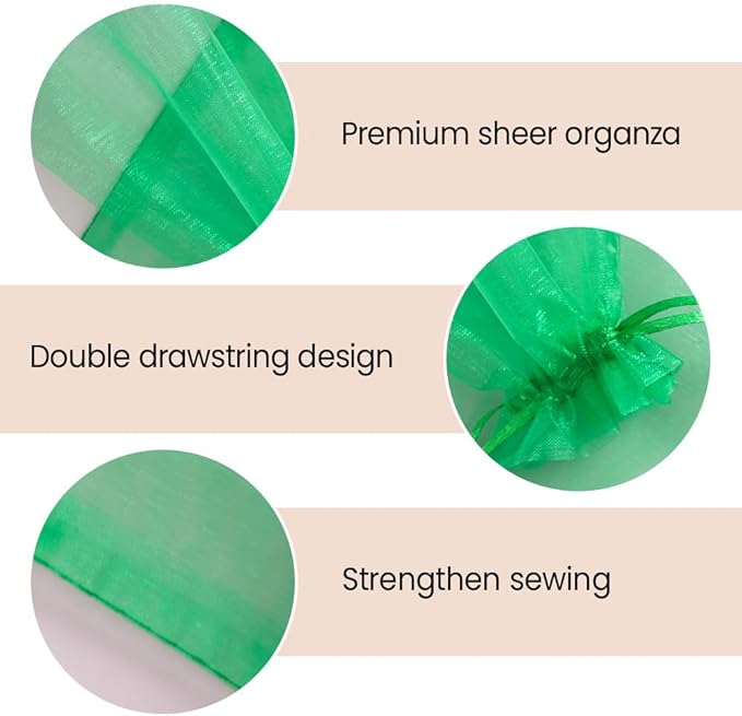 Meowoo 100PCS Organza Bags, 3x4in Small Mesh Bags Drawstring, Mesh Gift Bags Drawstring for Jewelry, Candy, Christmas, Sachets, Festivals, Bathroom Soaps, Makeup Organza, Wrapping Supplies(darkgreen)